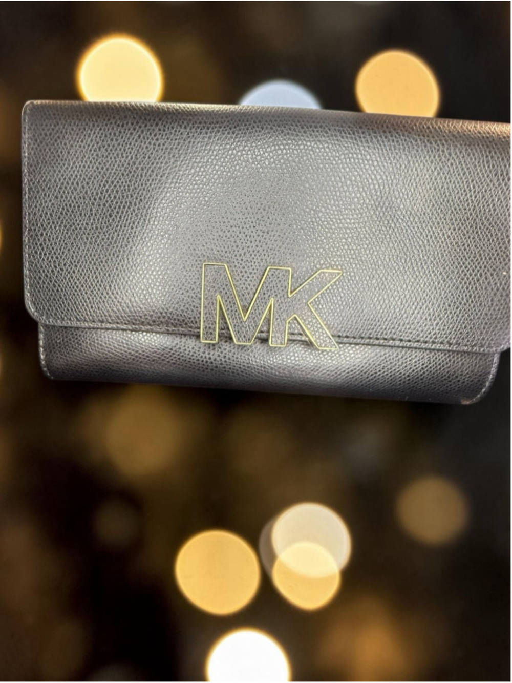 Michael Kors Black Saffiano Leather Flap Wallet | Gold MK Logo | Checkbook Organ